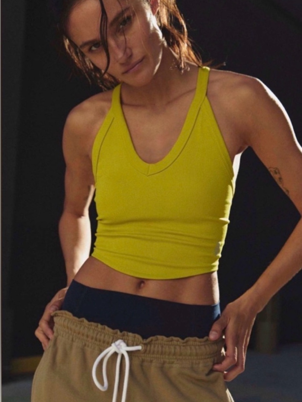 FP Movement by Free People XL All Clear V-Neck Racerback Crop Tank - Chartreuse